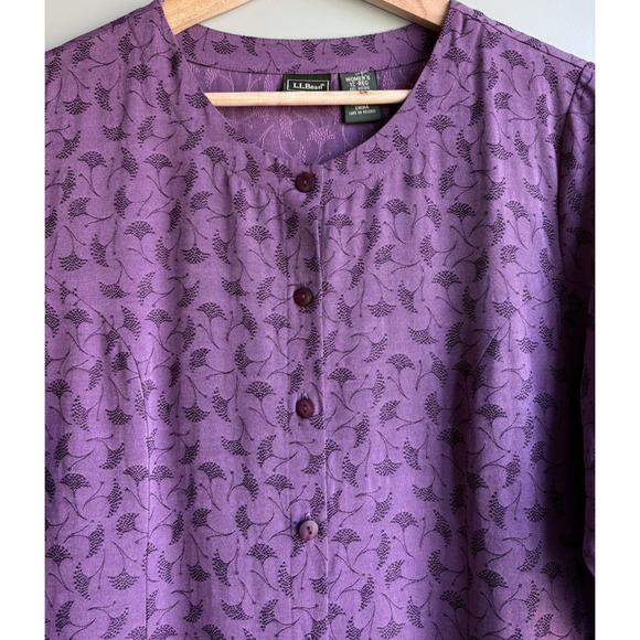 LL BEAN Floral Button Front Maxi Midi Dress Long Sleeve Purple Viscose Blend 12 - Picture 4 of 15